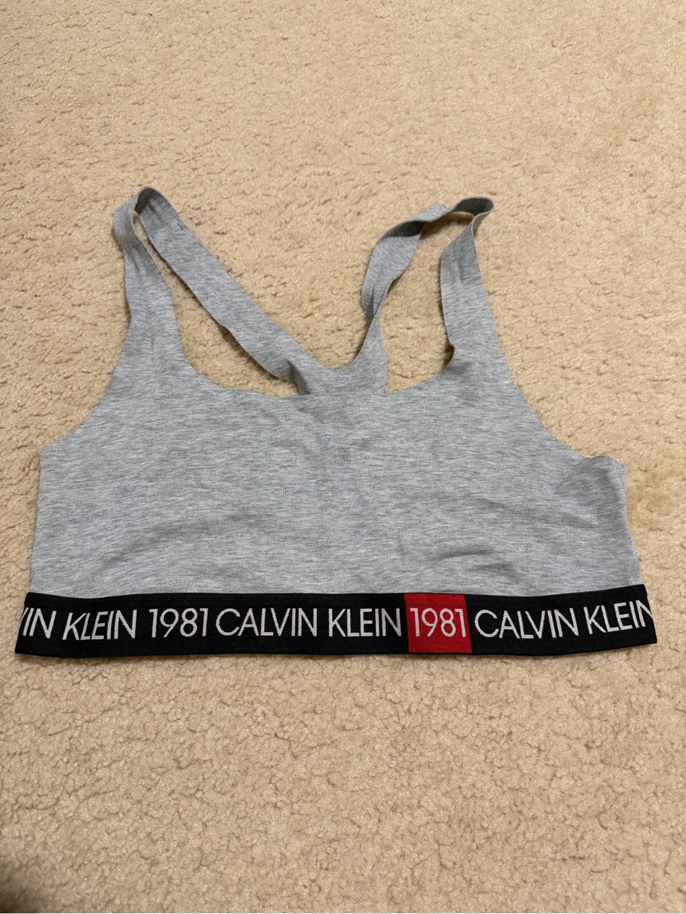Calvin Klein Gray and Red Sports Bralette with Logo Band